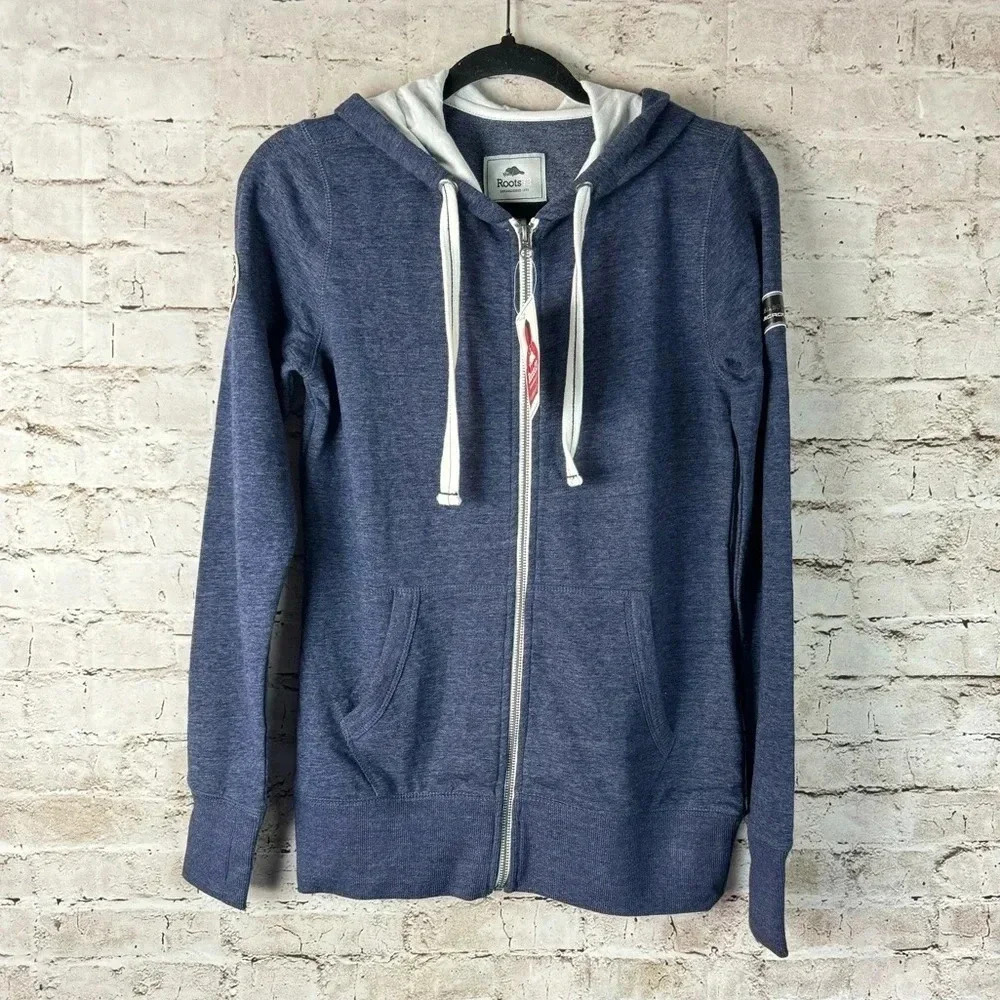 NWT ROOTS Women's XS Sandylake Full Zip Hoodie Ink Blue Sweater Hoody New Hood - Picture 2 of 12